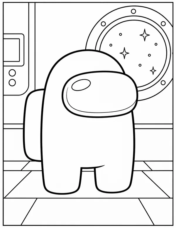 Among Us crewmate on the spaceship coloring page