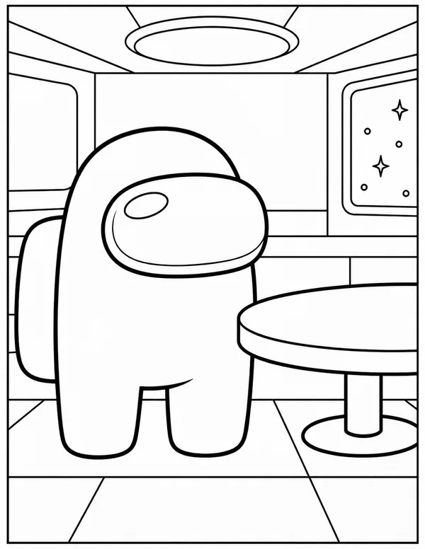 Among Us crewmate in the cafeteria coloring page