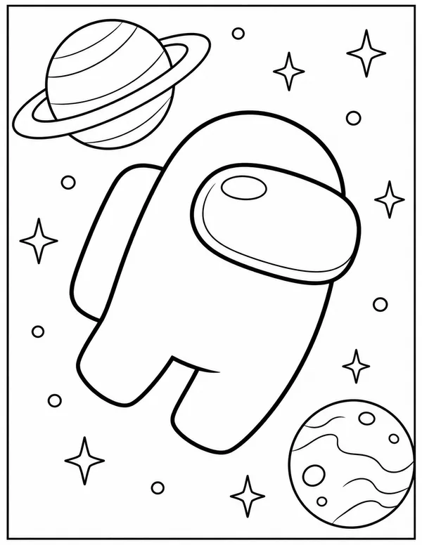 Among Us crewmate floating in space coloring page
