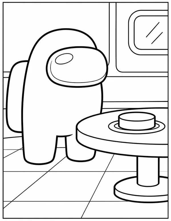 Among Us crewmate at the emergency button coloring page
