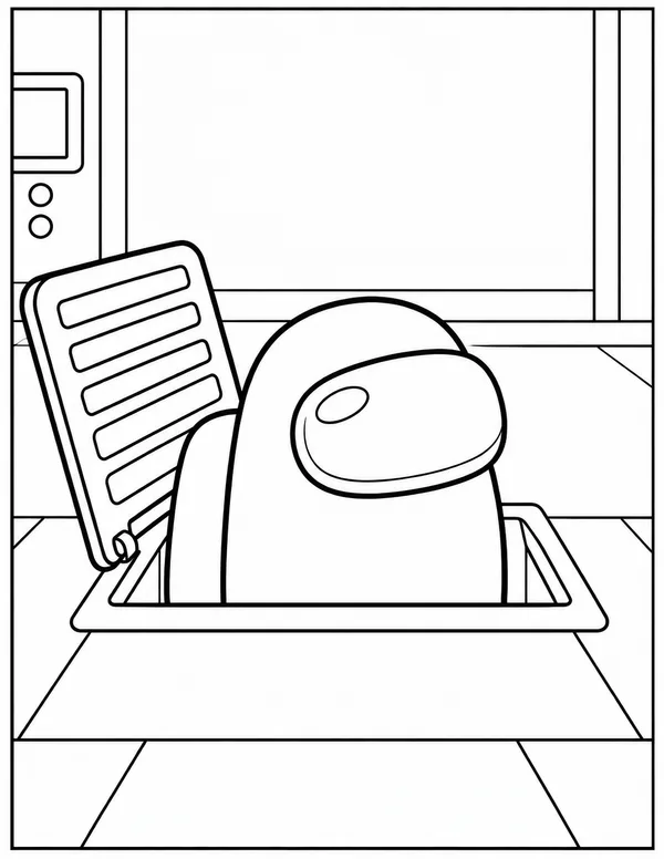 Among Us crewmate peeking out of a vent coloring page