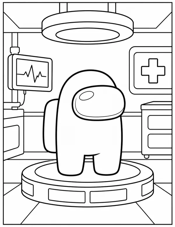 Among Us crewmate in the medbay scanner coloring page