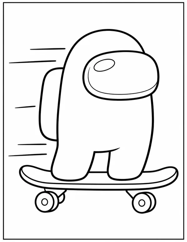 Among Us crewmate on a skateboard coloring page