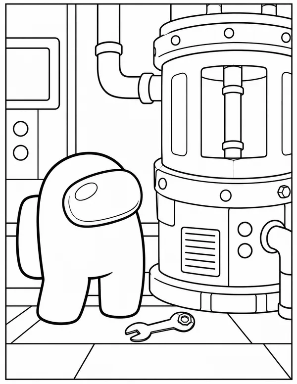 Among Us crewmate fixing the reactor coloring page