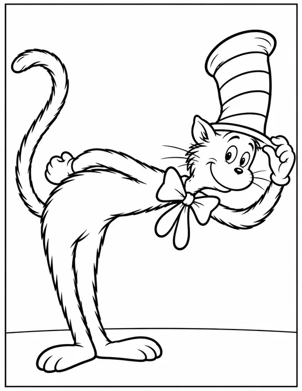 Cat in the Hat tipping his hat coloring page