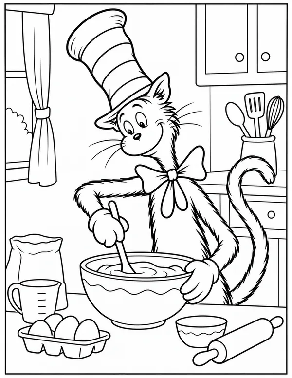 Cat in the Hat baking coloring page