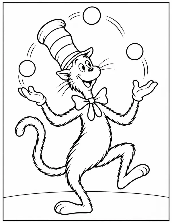 Cat in the Hat juggling coloring page