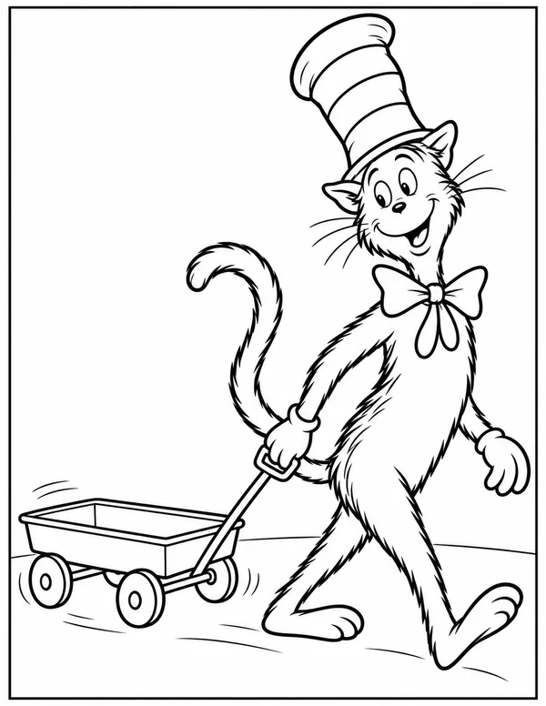 Cat in the Hat pulling a wagon coloring page