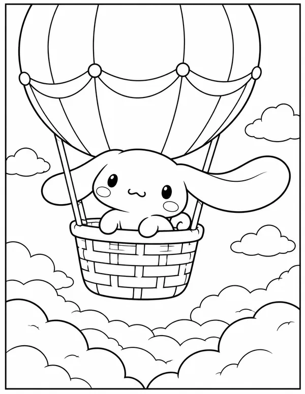 Cinnamoroll in a hot air balloon coloring page