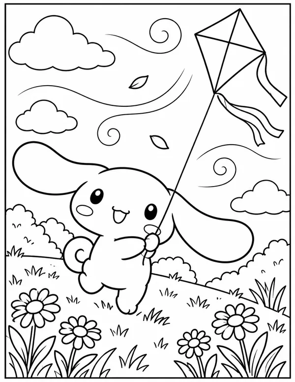 Cinnamoroll flying a kite coloring page
