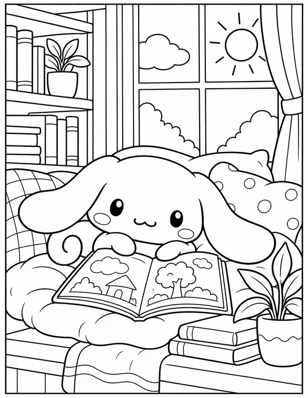 Cinnamoroll reading by the window coloring page
