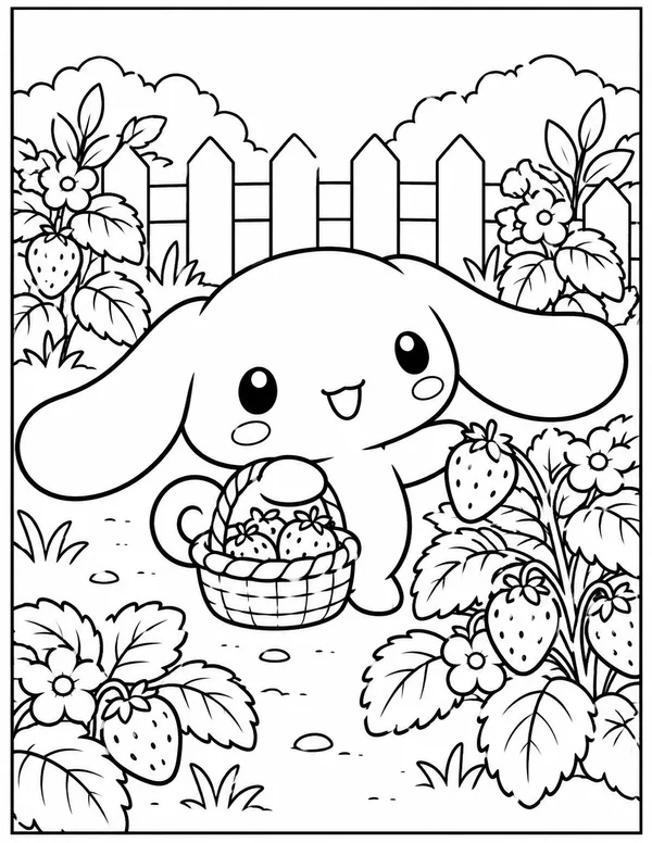 Cinnamoroll picking strawberries coloring page