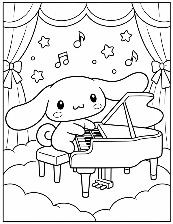 Cinnamoroll playing the piano coloring page