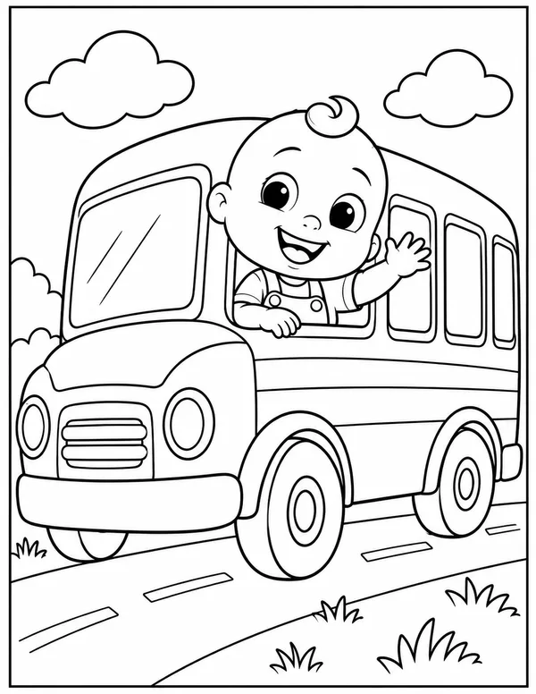 JJ riding the bus coloring page