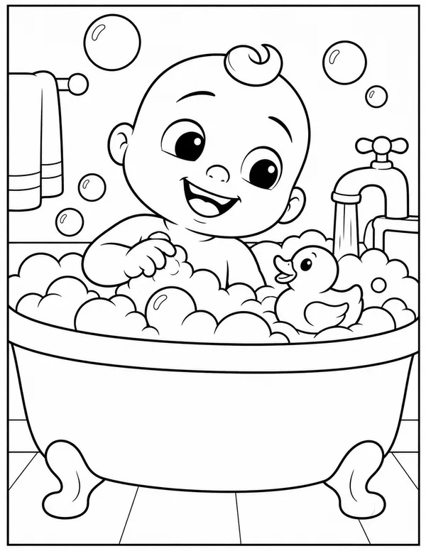 JJ taking a bubble bath coloring page