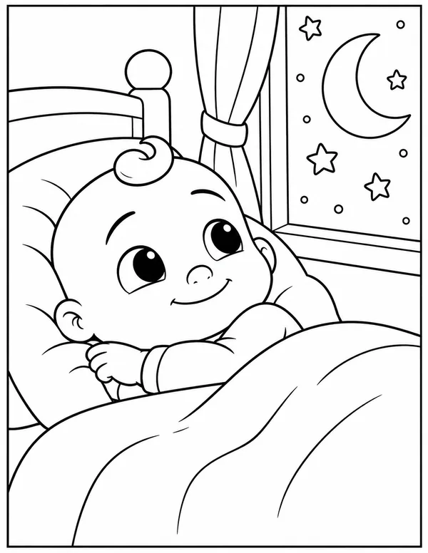 JJ at bedtime looking at the stars coloring page