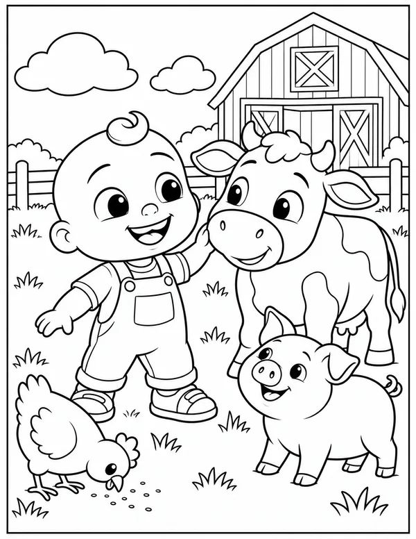 JJ on the farm coloring page