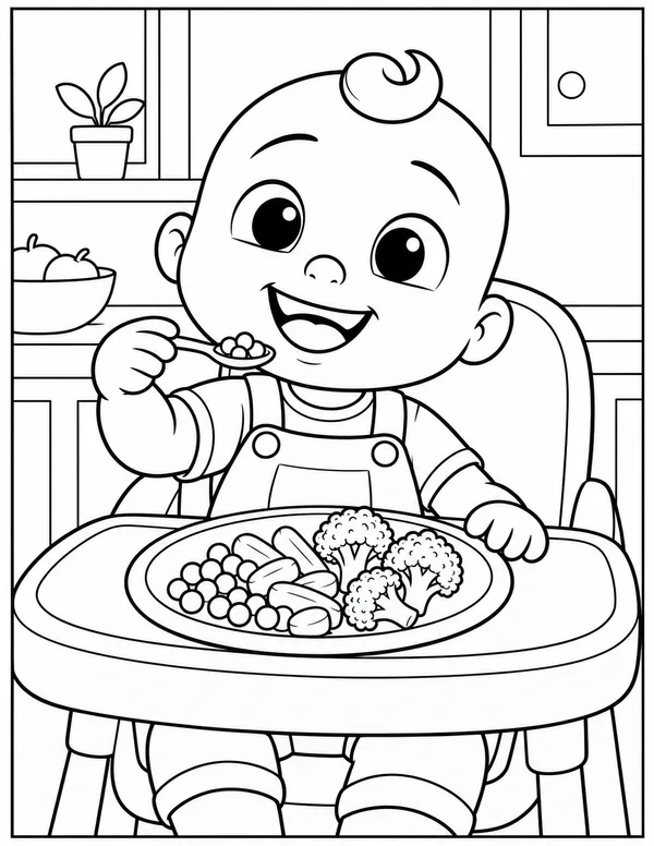 JJ eating his vegetables coloring page