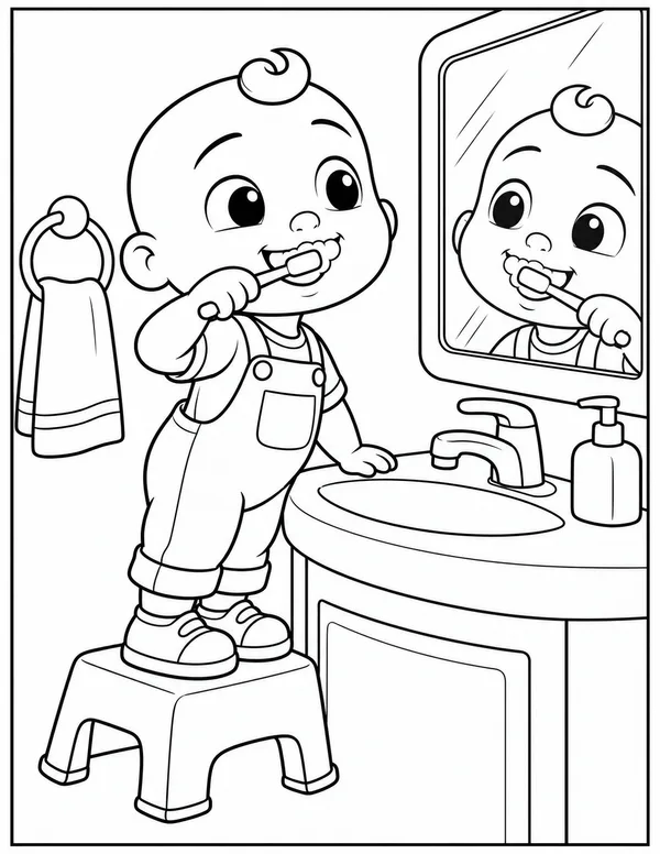 JJ brushing his teeth coloring page