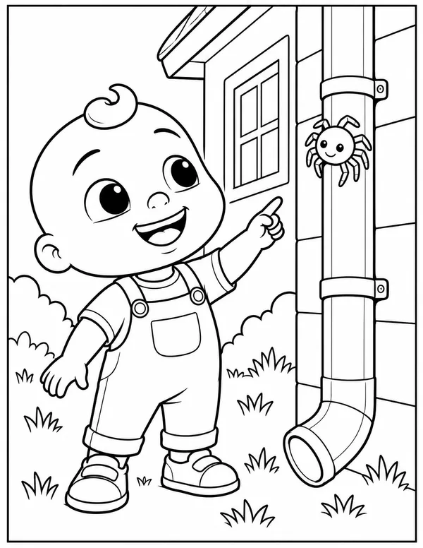 JJ and the itsy bitsy spider coloring page