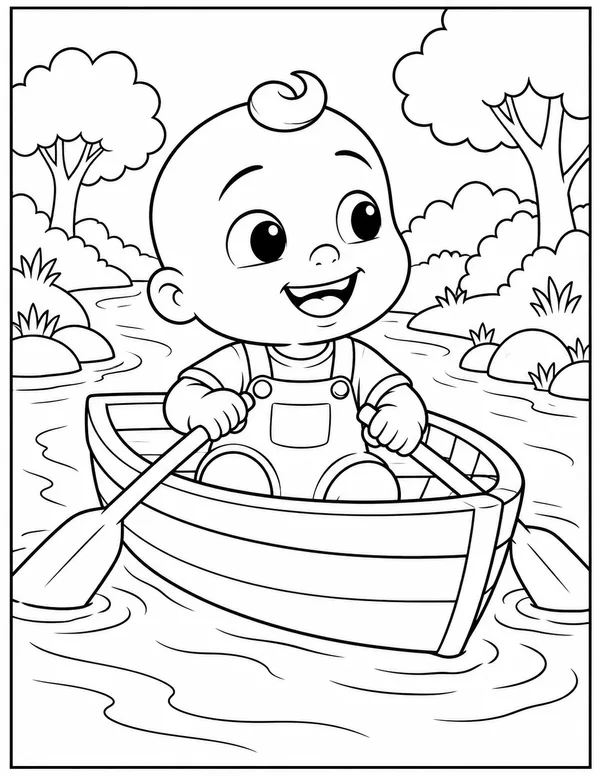 JJ rowing a boat coloring page