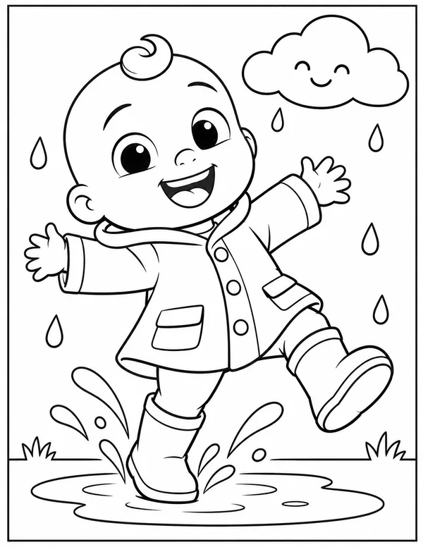 JJ jumping in a puddle coloring page