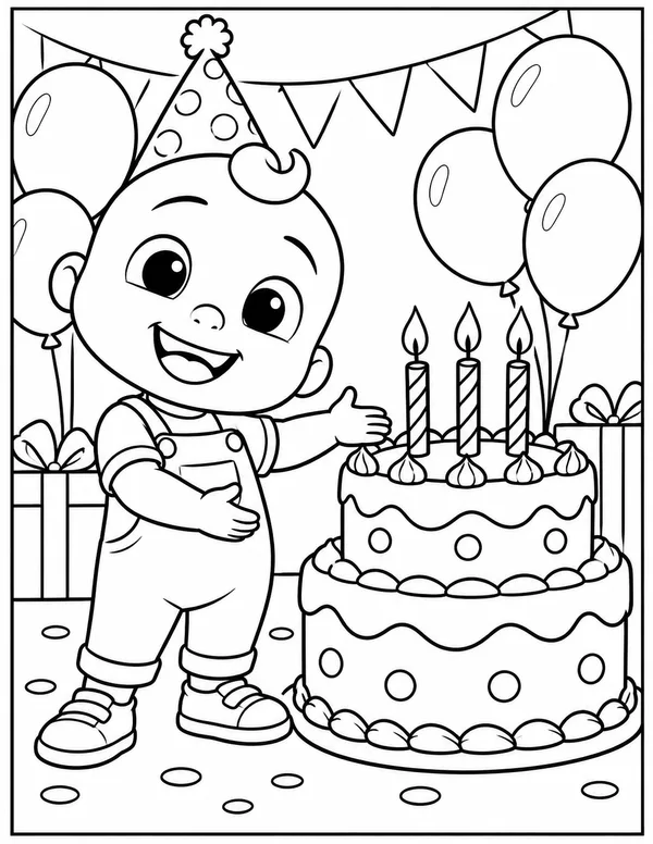 JJ at his birthday party coloring page