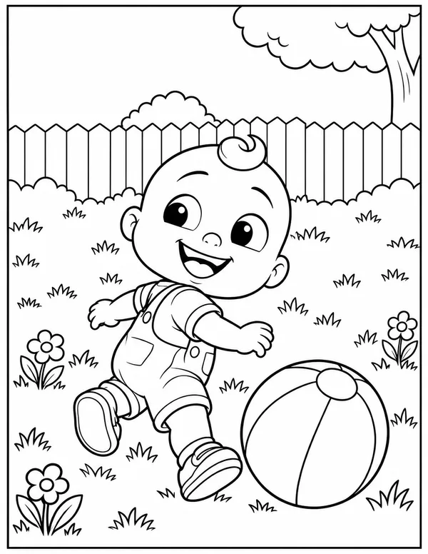 JJ playing ball in the backyard coloring page