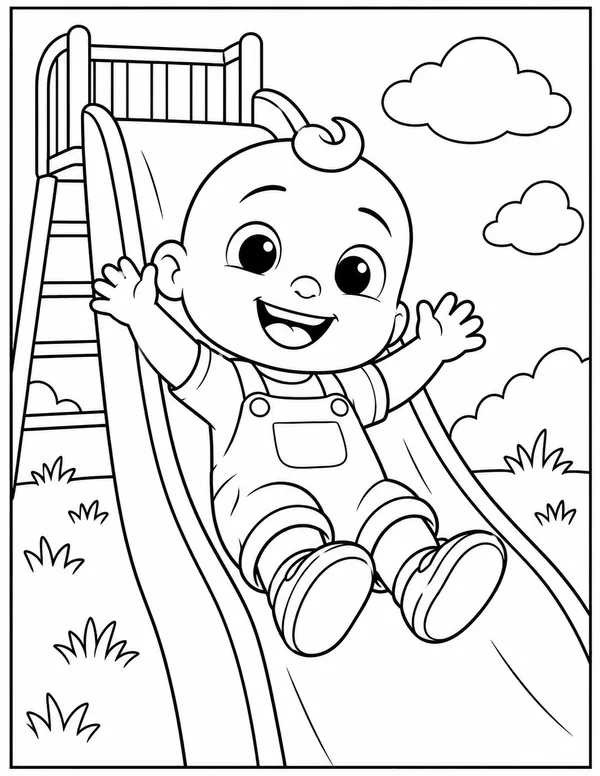 JJ going down the slide coloring page