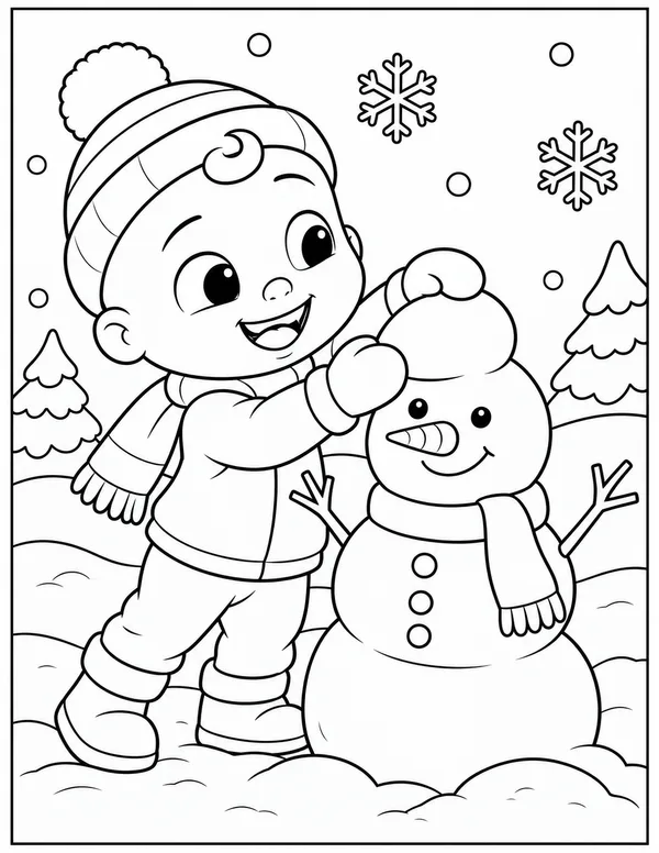 JJ building a snowman coloring page
