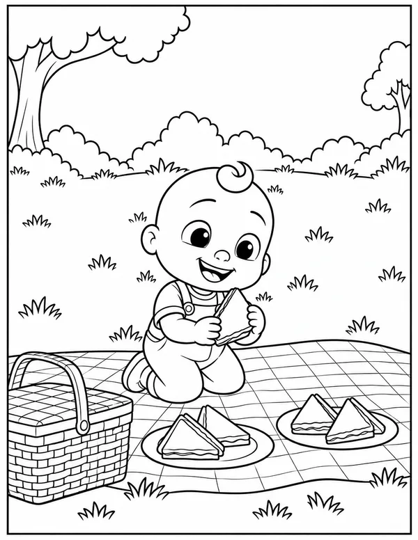 JJ having a picnic coloring page