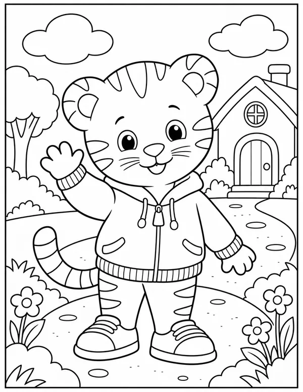 Daniel Tiger waving coloring page