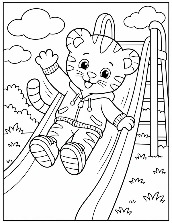 Daniel Tiger going down the slide coloring page