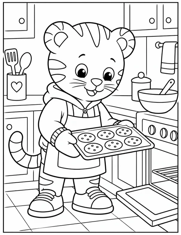 Daniel Tiger baking cookies coloring page