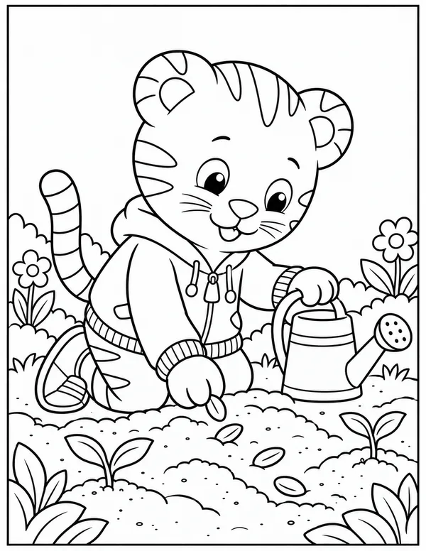Daniel Tiger planting a garden coloring page