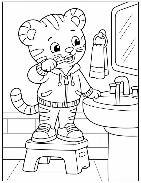Daniel Tiger brushing his teeth coloring page