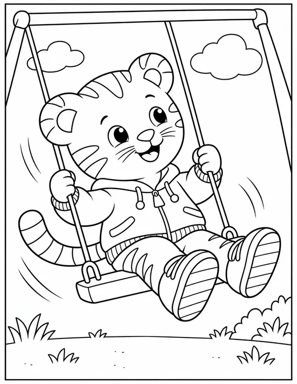 Daniel Tiger on a swing coloring page