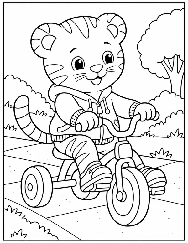 Daniel Tiger riding a tricycle coloring page