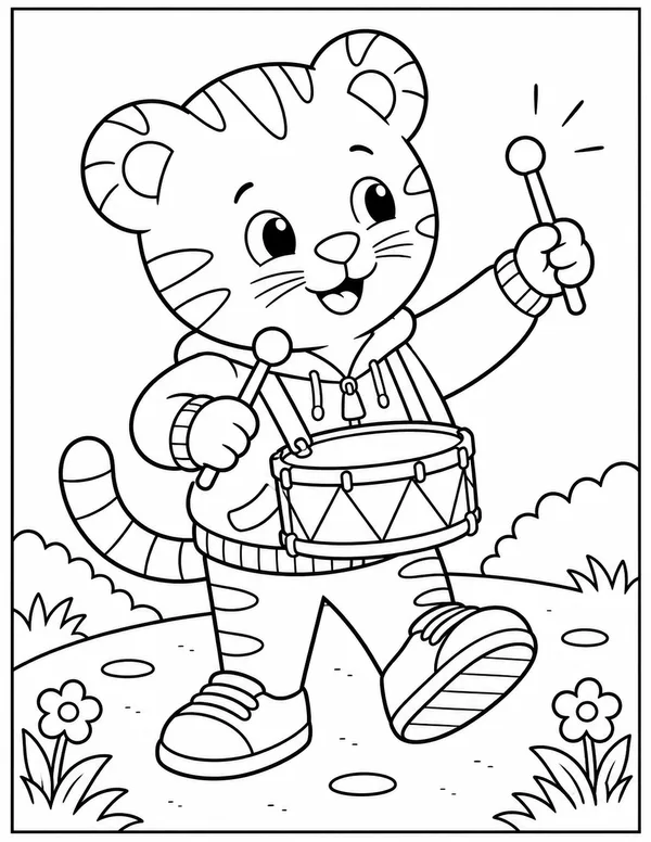 Daniel Tiger playing the drum coloring page