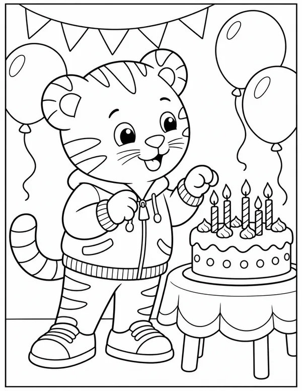 Daniel Tiger at his birthday party coloring page