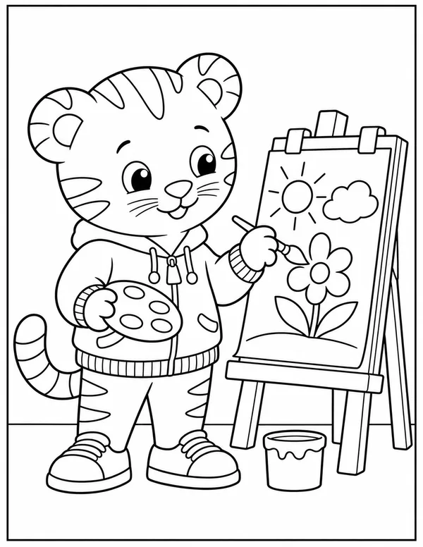 Daniel Tiger painting a picture coloring page
