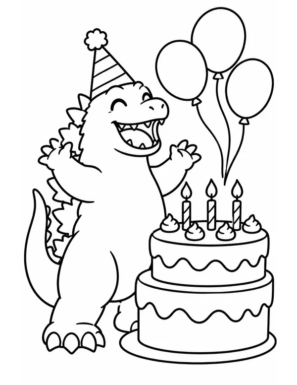 Godzilla birthday party coloring page