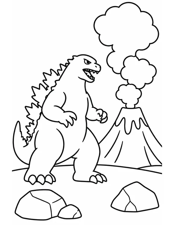 Godzilla and the erupting volcano coloring page