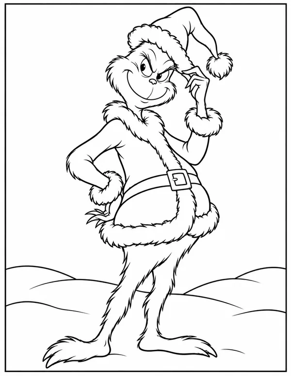 The Grinch in his santa suit coloring page
