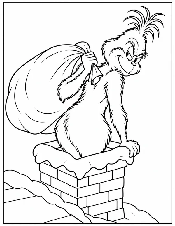 The Grinch climbing down the chimney coloring page