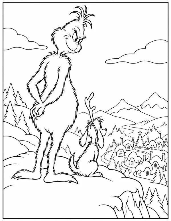 The Grinch and Max on Mount Crumpit coloring page