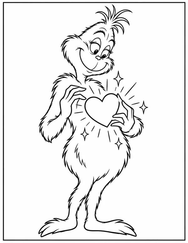 The Grinch's heart growing coloring page