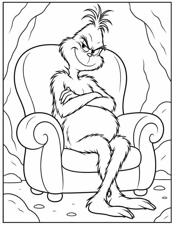 The Grinch grumpy in his cave coloring page