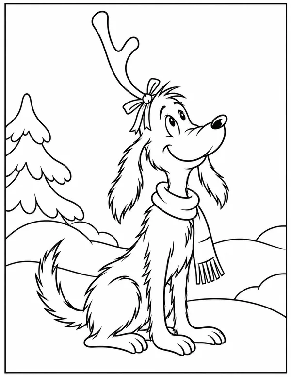 Max the dog in his scarf coloring page