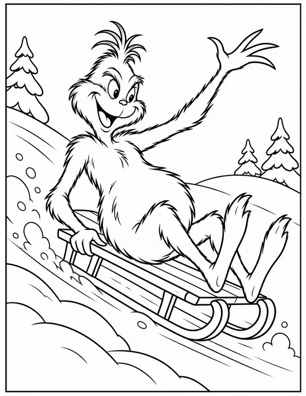The Grinch sledding coloring page